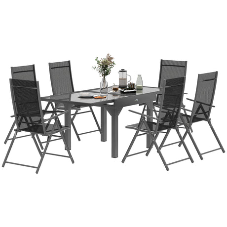 easycomfort easycomfort set da giardino con tavolo allungabile in vetro e 6 sedie da esterno pieghevoli acciaio e textilene grigio