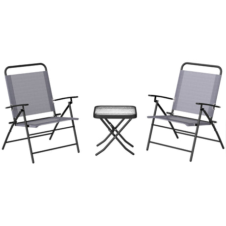 easycomfort easycomfort set da giardino con tavolo con piano in vetro e 2 sedie pieghevoli con schienale regolabile grigio