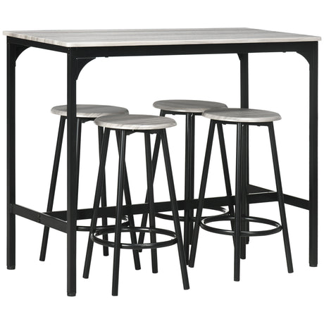 easycomfort easycomfort set da pranzo 5 pezzi con bancone da bar 110x50x89 5 cm e sgabelli 30x60 5 cm in legno e metallo grigio e nero