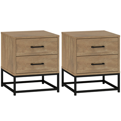 easycomfort easycomfort set di 2 comodini con 2 cassetti stile industriale in legno e acciaio colore legno