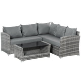 easycomfort easycomfort set mobili da giardino in rattan pe da 4 pezzi salotto con divano angolare e tavolino con vetro cuscini imbottiti e sfoderabili grigio