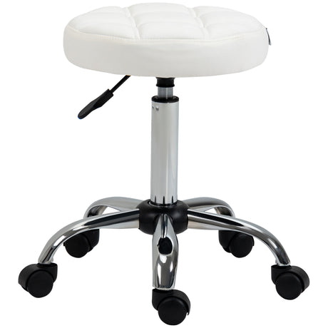 easycomfort easycomfort sgabello girevole rotondo con ruote altezza regolabile e rivestimento in finta pelle bianco