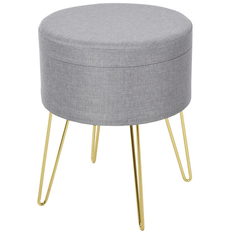 easycomfort easycomfort sgabello rotondo con vano contenitore in tessuto grigio e oro 36x36x45cm
