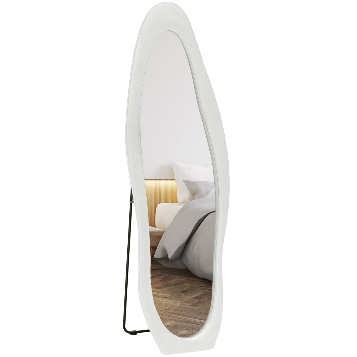 easycomfort easycomfort specchio a figura intera con cornice ondulata in velluto specchio da terra e da parete 160x50 cm bianco