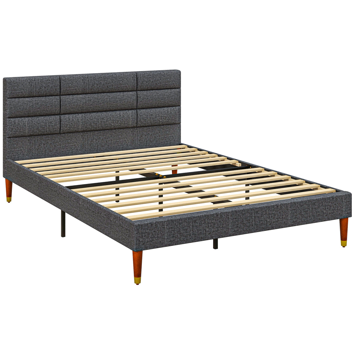 easycomfort easycomfort struttura letto con testiera per materassi matrimoniali in tessuto 141x207x88 cm grigia