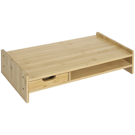 easycomfort easycomfort supporto monitor con spazio per mouse e tastiera e ripiano con cubo portaoggetti in bambu 49x25 5x11 5 cm