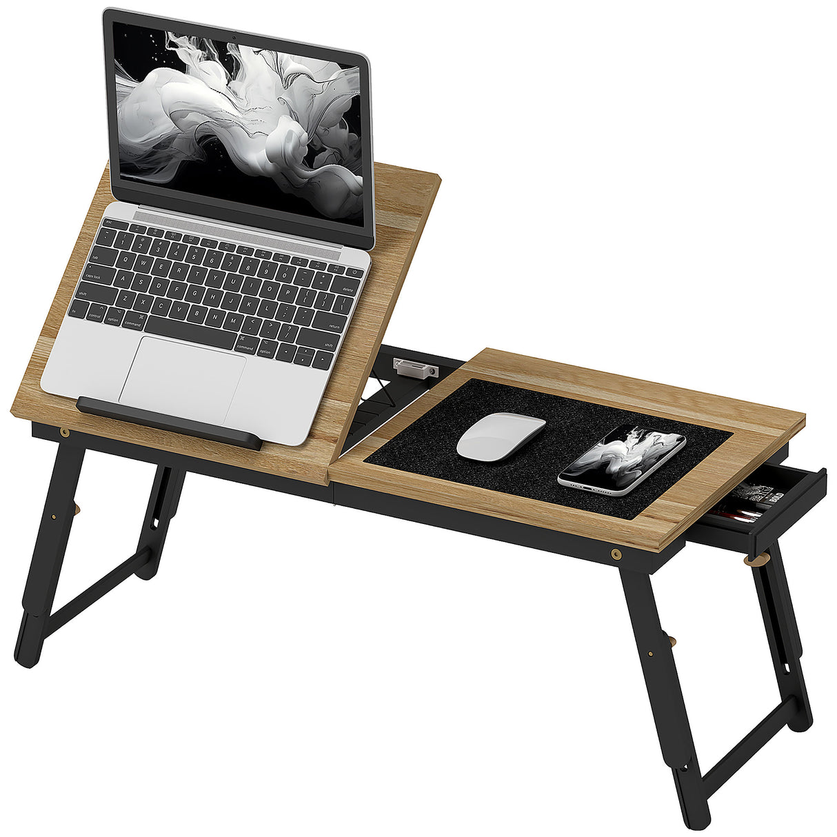 easycomfort easycomfort supporto monitor inclinabile e regolabile con cassetto laterale in legno 86x33x22 5 32 cm rovere e nero