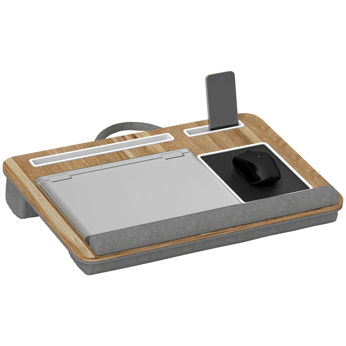 easycomfort easycomfort supporto per laptop da 15 6 con tappetino mouse e poggia polsi slot per tablet e smartphone rovere