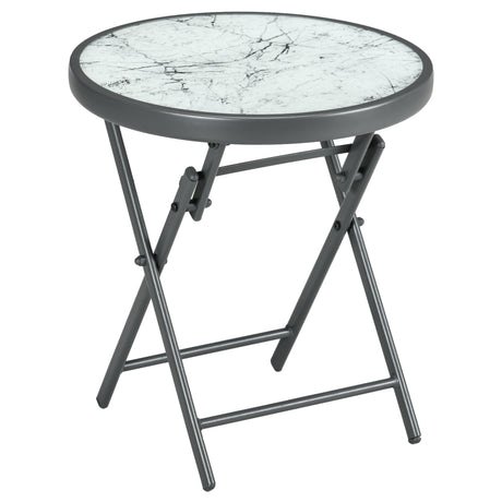 easycomfort easycomfort tavolino da caffe per giardino pieghevole con piano in vetro effetto marmo 45x50cm grigio
