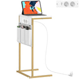 easycomfort easycomfort tavolino da salotto a forma di c effetto marmo con prese di corrente e usb integrate bianco