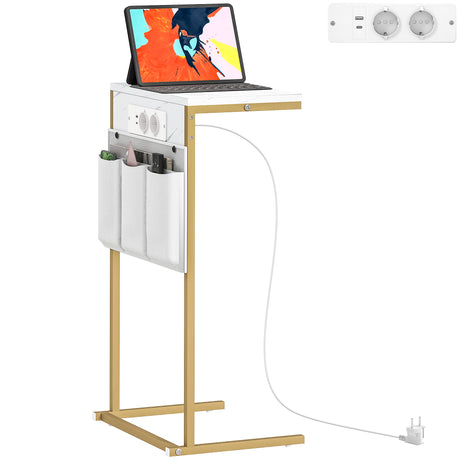 easycomfort easycomfort tavolino da salotto a forma di c effetto marmo con prese di corrente e usb integrate bianco