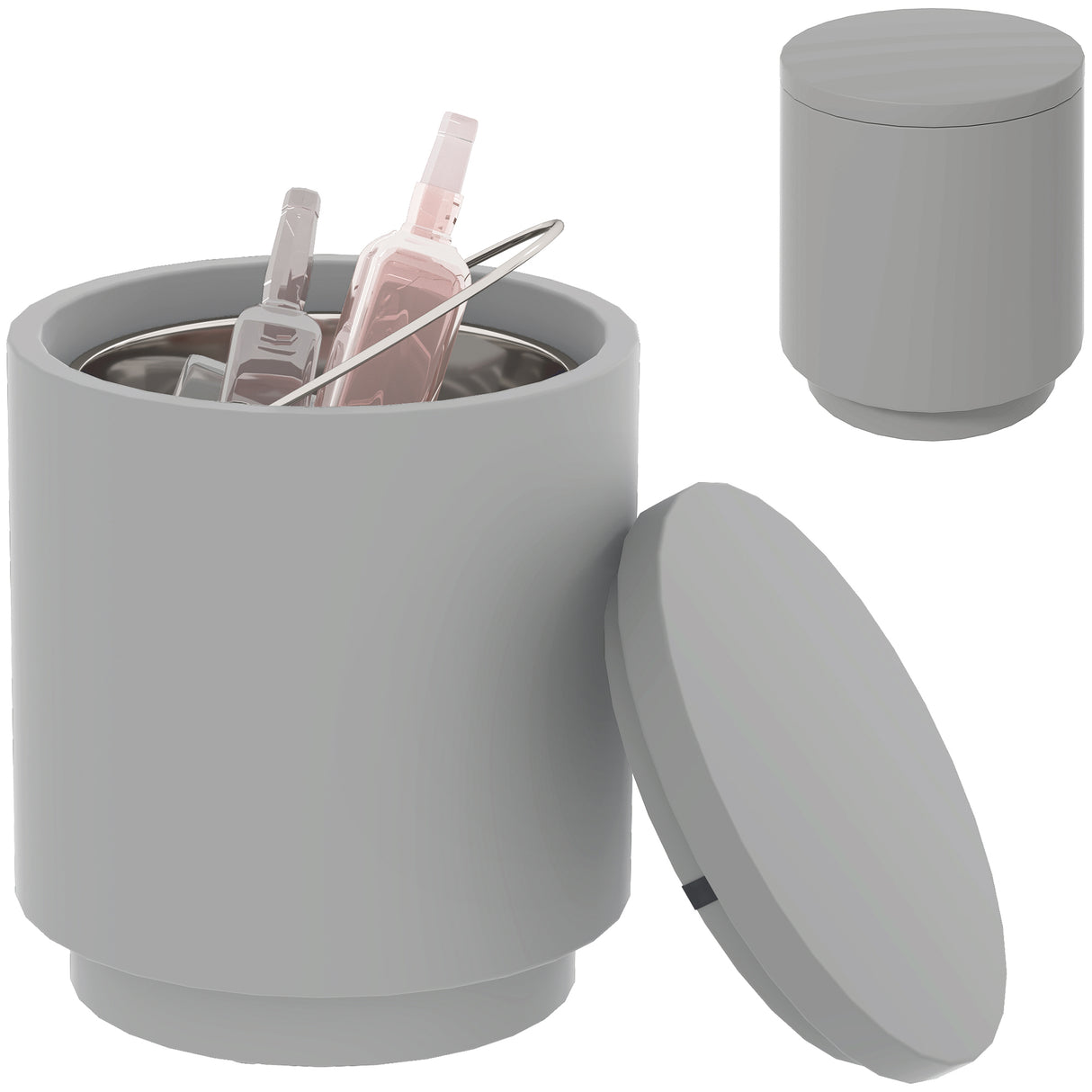 easycomfort easycomfort tavolino multiuso con secchiello ghiaccio e coperchio in cemento e acciaio inox 37 5x43 5 cm grigio chiaro
