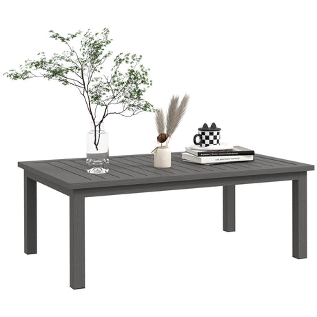 easycomfort easycomfort tavolino per esterni rettangolare in alluminio effetto legno 100x60cm marrone