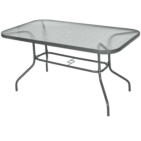 easycomfort easycomfort tavolo da giardino con foro per ombrellone arredamento da esterno in metallo e vetro 140x80x70cm grigio ean 8054144134215