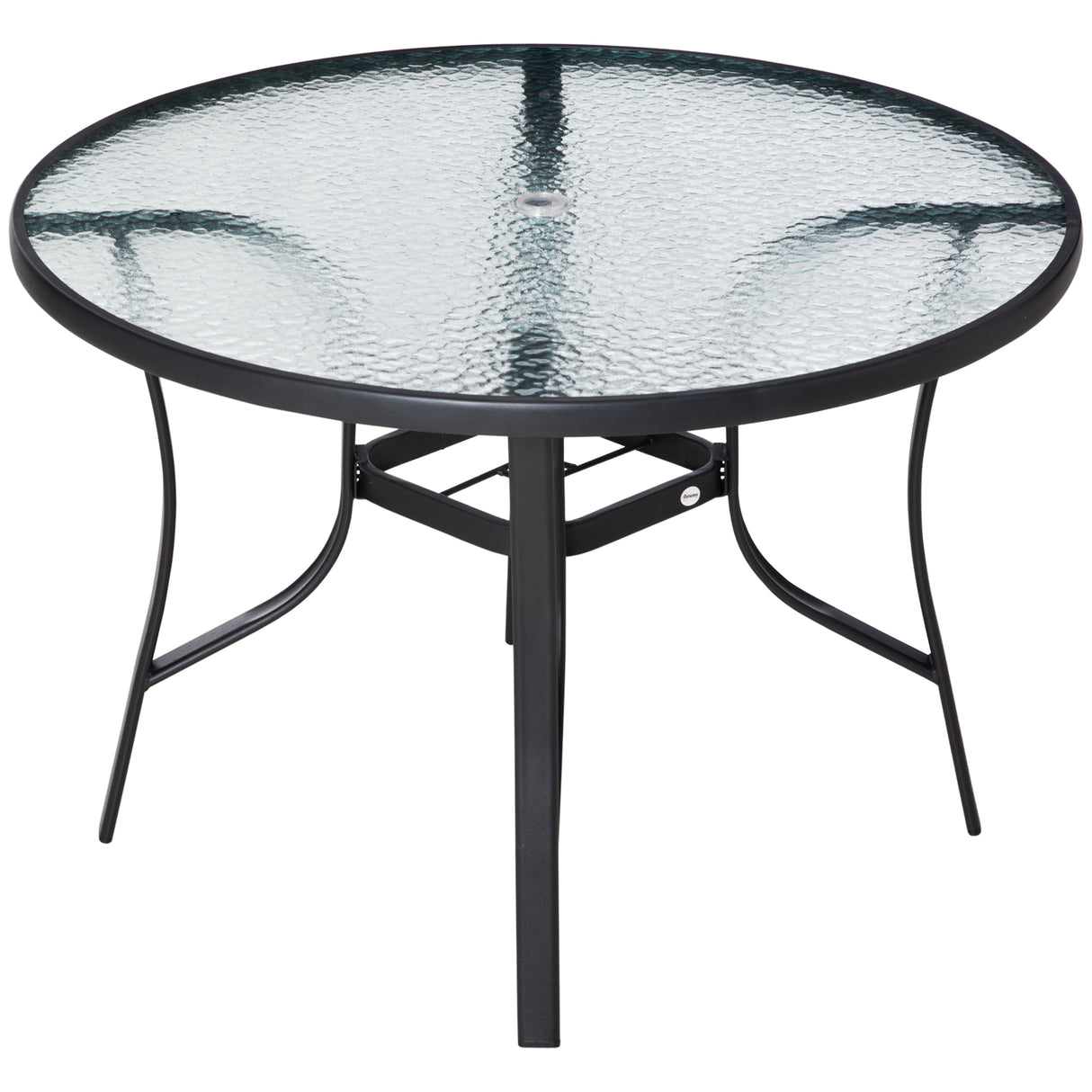 easycomfort easycomfort tavolo da giardino rotondo con foro per ombrellone in acciaio e vetro 106 5x71cm nero