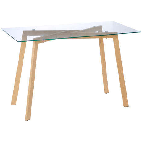 easycomfort easycomfort tavolo da pranzo rettangolare per 4 persone max in acciaio con piano in vetro temperato 120x60x76 cm