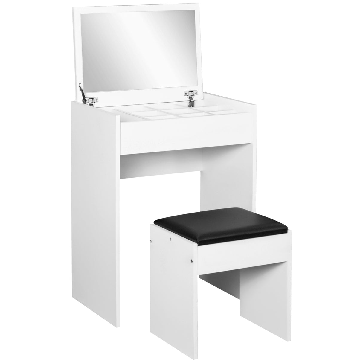 easycomfort easycomfort tavolo da trucco con specchio richiudibile tavolo da trucco moderno con sgabello vano contenitore 10 scomparti mdf bianco 60 2 x 40 2 x 79cm ean 8054144132143