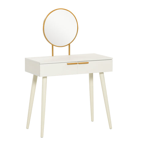 easycomfort easycomfort tavolo trucco con specchio e 2 cassetti per accessori in legno 80x40x123 cm bianco