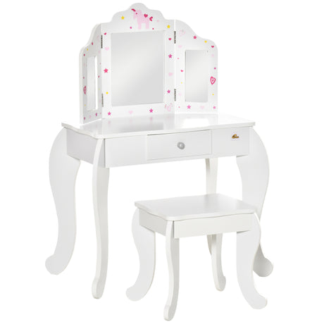 easycomfort easycomfort toeletta per bambini con sgabello tavolo trucco con triplo specchio e cassetto 63x40x85 5cm bianco