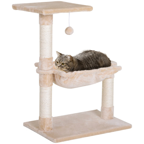 easycomfort easycomfort torre per gatti max 3 6kg con amaca e pallina appesa in legno e peluche 50x36x70 cm beige