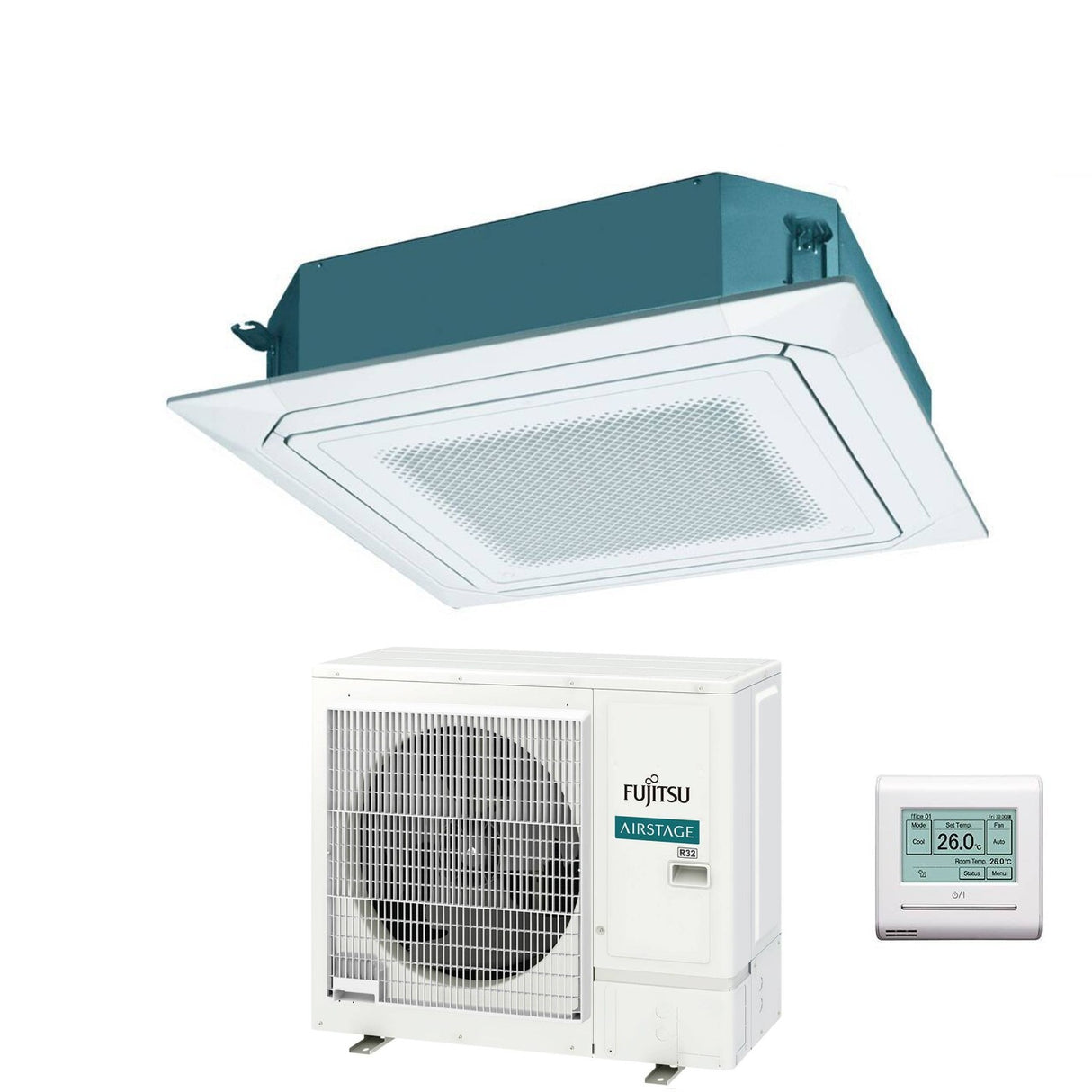 fujitsu condizionatore a cassetta fujitsu kr eco circular flow white 36000 btu auxg36krlb monofase r 32 wi fi optional con griglia e filocomando