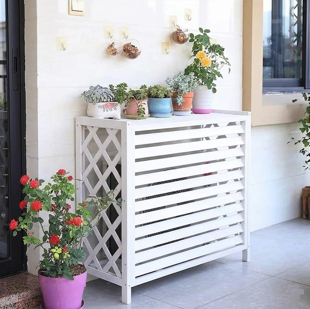 Cache-unité extérieure OneClima pour climatiseurs doubles/d'essai et 18 000/24 000 BTU en bois blanc 103 x 52 x 90