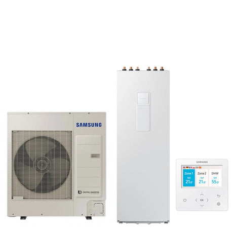 pompa di calore aria acqua splittata samsung climatehub ae260rnwsgg _ ae090rxedgg bollitore di 260 litri trifase con comando incluso