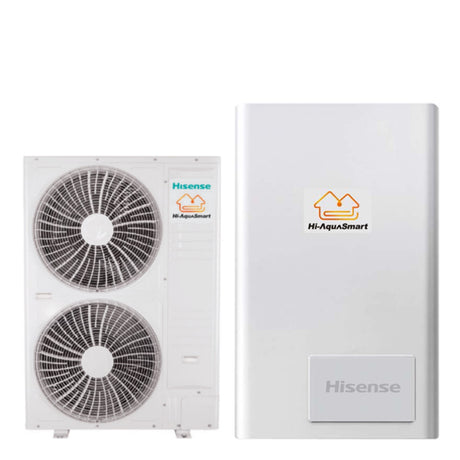 pompa di calore splittata biventola aria acqua hisense hi aquasmart ahm 160uxcsapa3 _ ahw 100ucsepa r 410 con comando incluso