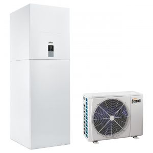 pompa di calore splittata reversibile aria acqua inverter ferroli omnia st 3.2 14t sistema con integrazione elettrica r 32 trifase con comando incluso