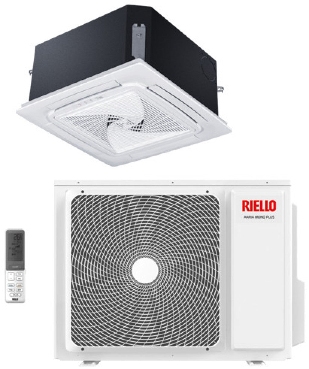 riello condizionatore a cassetta 4 vie 90x90 riello 24000 btu aaria pro p amk 70 p r 32 con pannello e telecomando inclusi