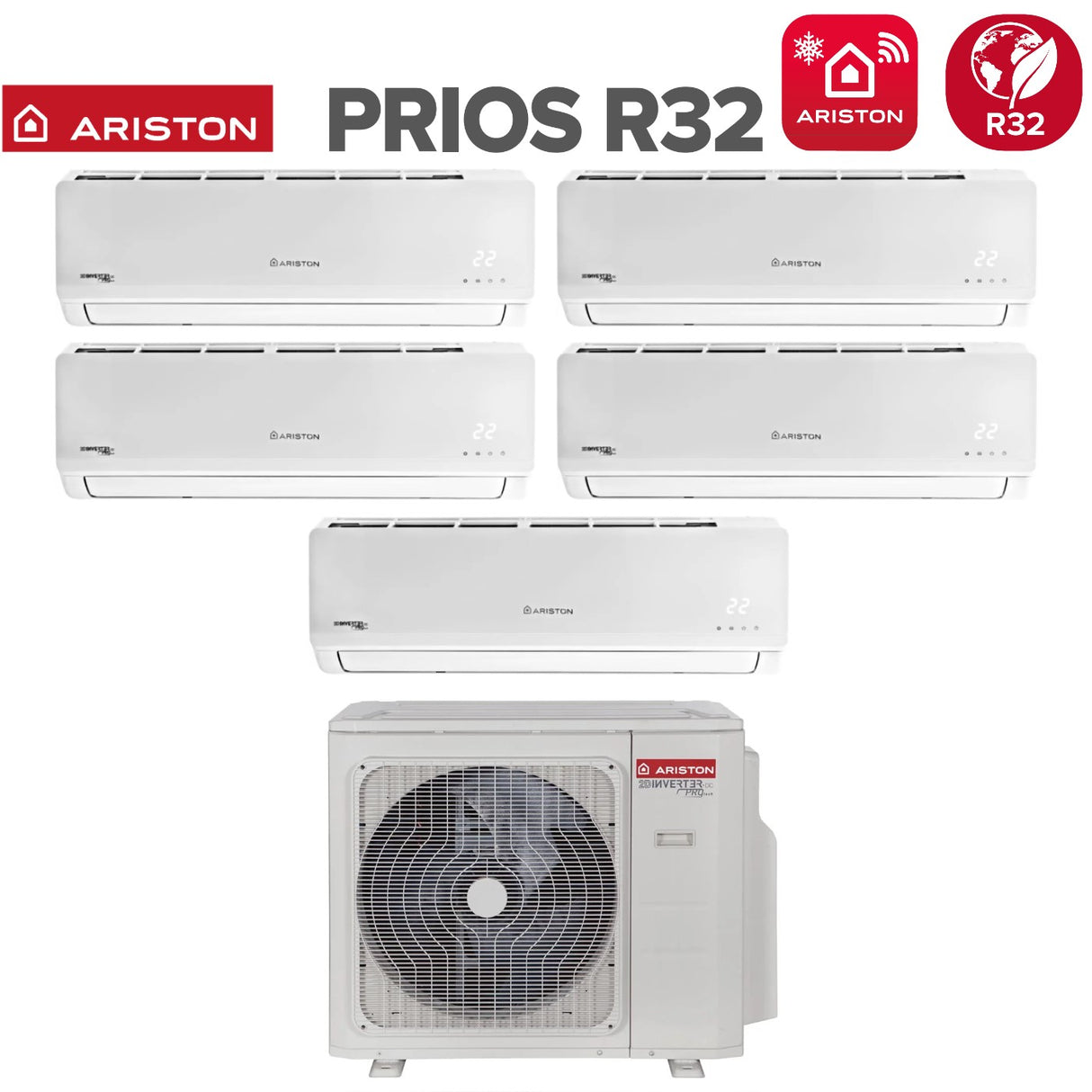 climatizzatore condizionatore ariston penta split inverter serie prios 9+9+9+9+9 con penta 121 xd0c o r 32 wi fi optional 9000+9000+9000+9000+9000