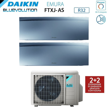 climatizzatore condizionatore daikin bluevolution dual split inverter serie emura silver iii 7_12 con 2mxm50n r 32 wi fi integrato 7000_12000 colore argento garanzia italiana
