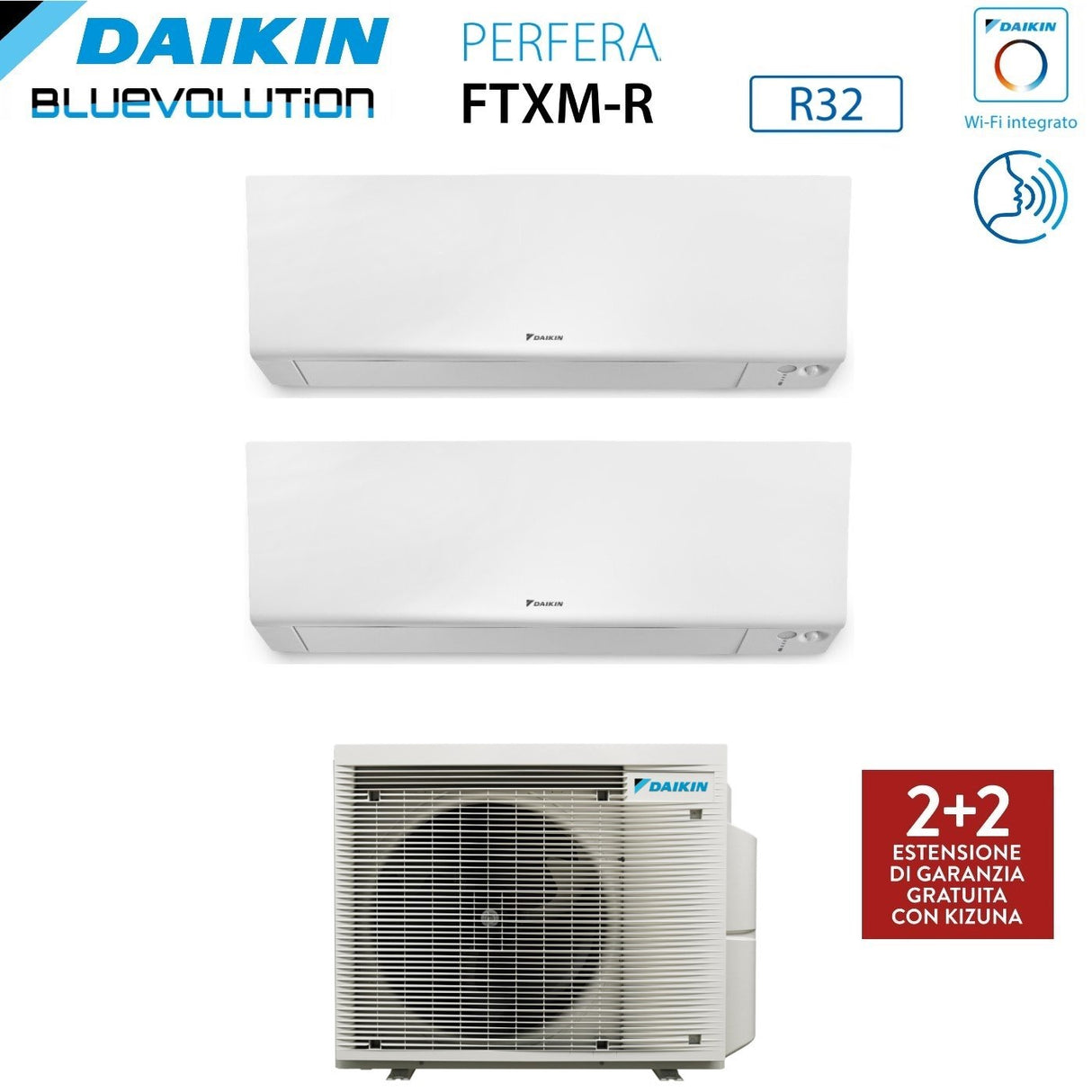 climatizzatore condizionatore daikin bluevolution dual split inverter serie ftxm r perfera wall 7+7 con 2mxm40a r 32 wi fi integrato 7000+7000 garanzia italiana