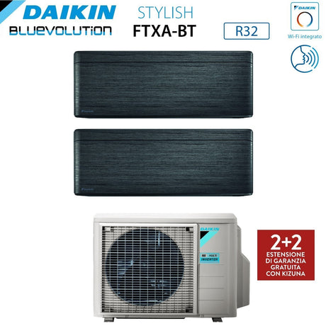 climatizzatore condizionatore daikin bluevolution dual split inverter serie stylish real blackwood 7_12 con 2mxm40m n r 32 wi fi integrato 7000_12000 colore legno nero garanzia italiana