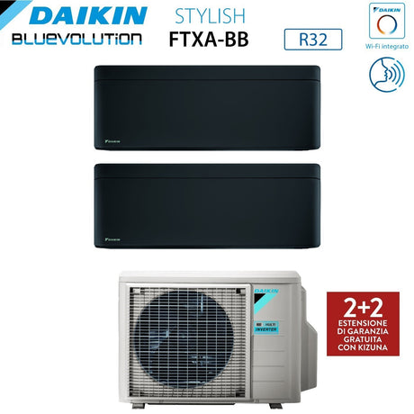 climatizzatore condizionatore daikin bluevolution dual split inverter serie stylish total black 7_7 con 2mxm40m n r 32 wi fi integrato 7000_7000 colore nero garanzia italiana