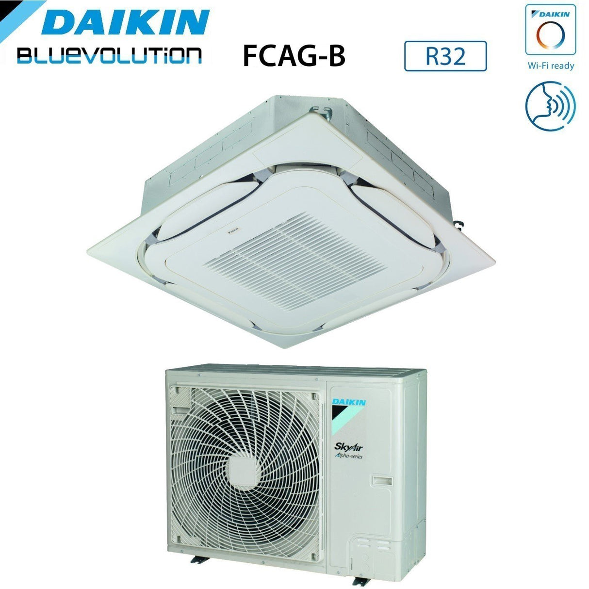 climatizzatore condizionatore daikin bluevolution inverter a cassetta round flow skyair alpha series 42000 btu fcag125b _ rzag125nv1 monofase r 32 wi fi optional con griglia standard