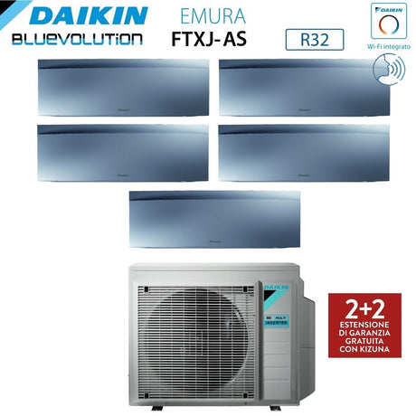 climatizzatore condizionatore daikin bluevolution penta split inverter serie emura silver iii 9_9_9_9_18 con 5mxm90n r 32 wi fi integrato 9000_9000_9000_9000_18000 colore argento garanzia italiana