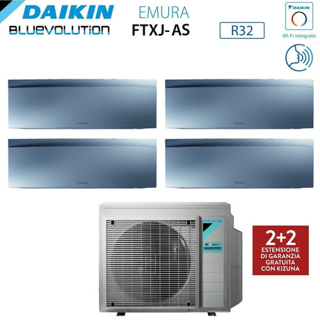 climatizzatore condizionatore daikin bluevolution quadri split inverter serie emura silver iii 9_12_15_15 con 4mxm80n r 32 wi fi integrato 9000_12000_15000_15000 colore argento garanzia italiana