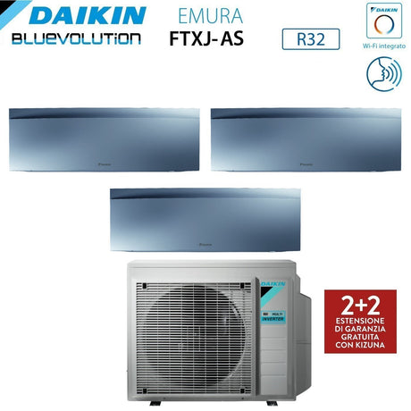 climatizzatore condizionatore daikin bluevolution trial split inverter serie emura silver iii 9_9_12 con 3mxm68n r 32 wi fi integrato 9000_9000_12000 colore argento garanzia italiana