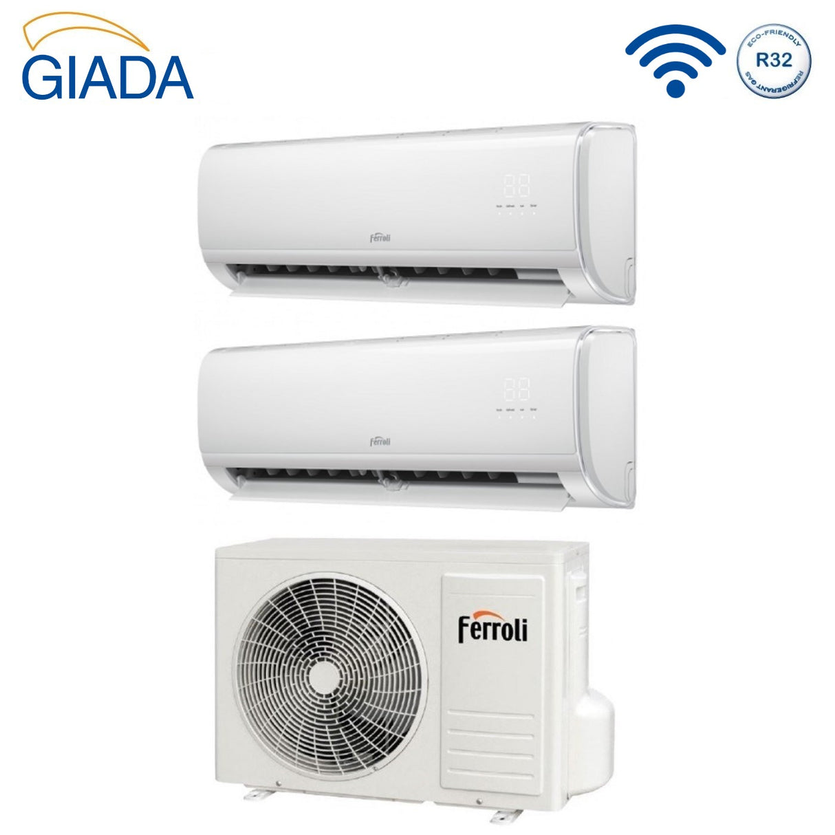 climatizzatore condizionatore dual split inverter ferroli giada m 9000_12000 btu con 18 2 wi fi integrato alexa e google home 9_12 novita