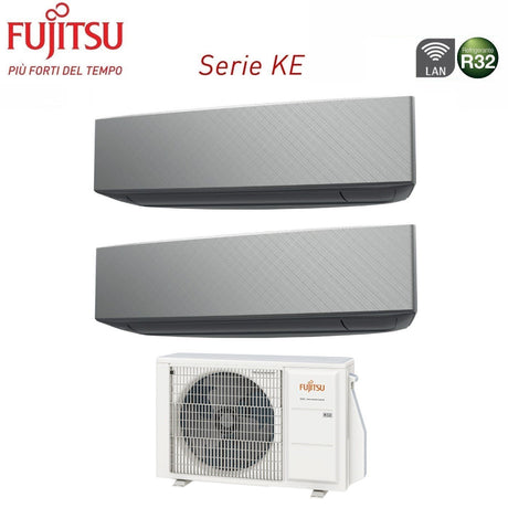 climatizzatore condizionatore fujitsu dual split inverter serie ke silver 7_9 con aoyg18kbta2 r 32 wi fi integrato 7000_9000 colore argento