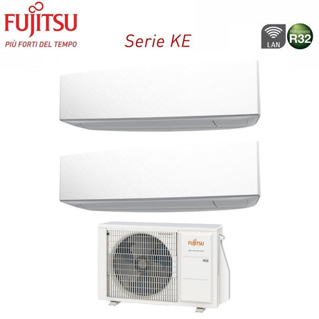 climatizzatore condizionatore fujitsu dual split inverter serie ke white 7_12 con aoyg14kbta2 r 32 wi fi integrato 7000_12000 colore bianco