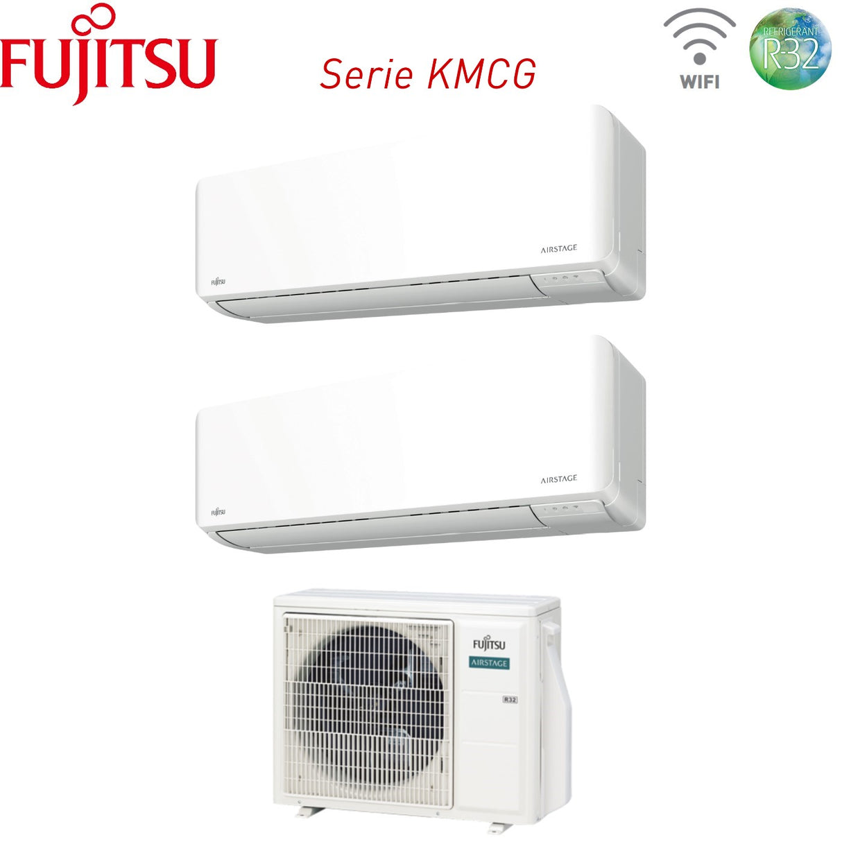 climatizzatore condizionatore fujitsu dual split inverter serie km 12_12 con aoyg18kbta2 r 32 wi fi integrato 12000_12000