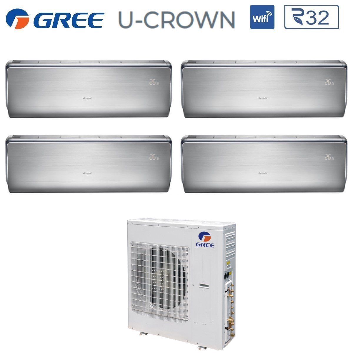 climatizzatore condizionatore gree quadri split inverter serie u crown 9_9_12_12 con gwhd 28 nk6oo r 32 wi fi integrato 9000_9000_12000_12000