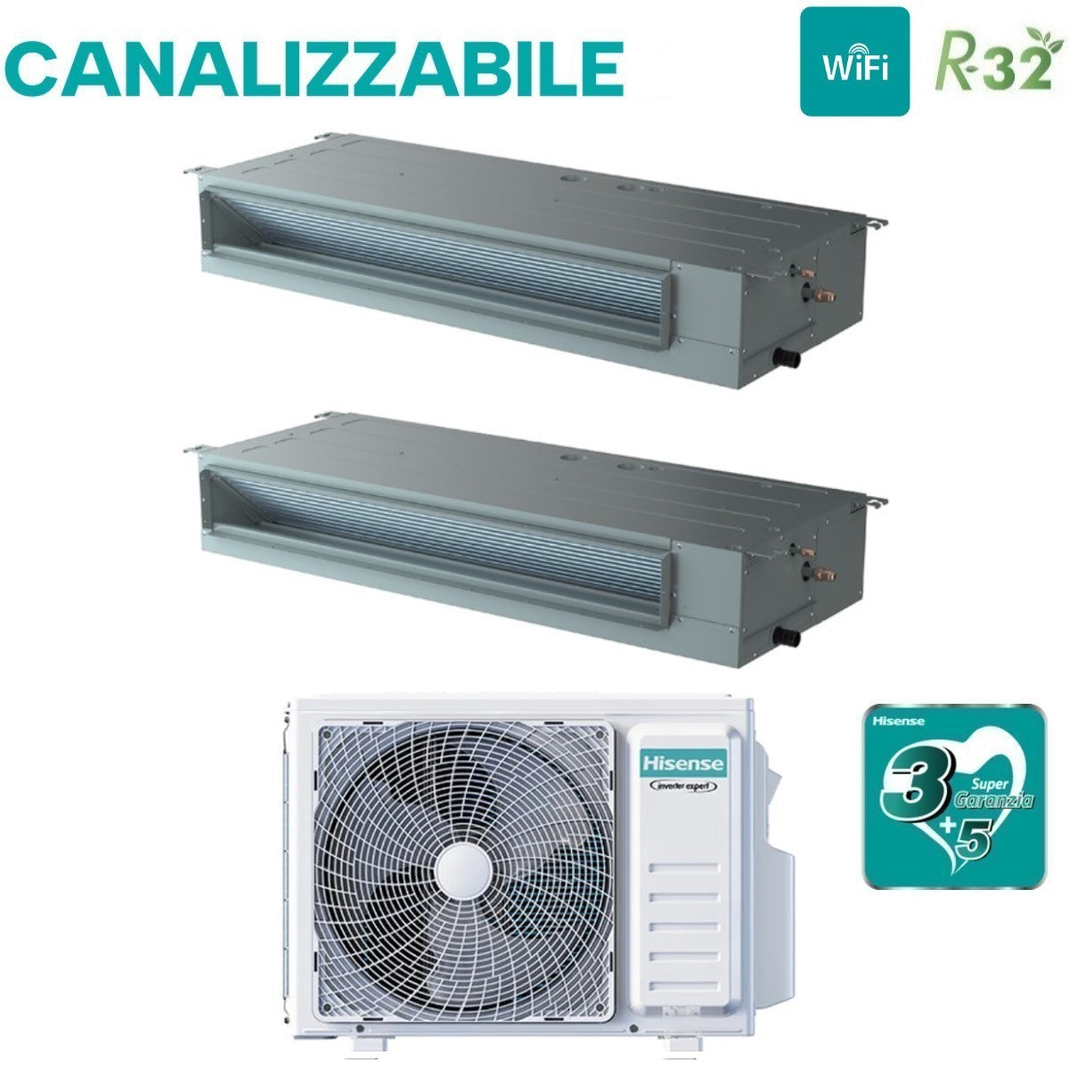 climatizzatore condizionatore hisense dual split canalizzabile 9_12 con 2amw42u4rra r 32 9000_12000 con telecomando di serie e cablato