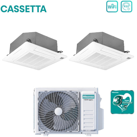 climatizzatore condizionatore hisense dual split inverter a cassetta 9_9 con 2amw42u4rgc r 32 wi fi optional 9000_9000 con telecomando e pannello incluso