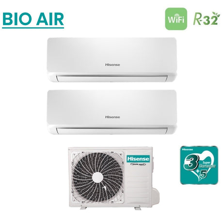 climatizzatore condizionatore hisense dual split inverter serie bio air 9_9 con 2amw35u4rgc r 32 wi fi integrato 9000_9000
