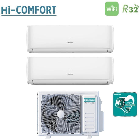 climatizzatore condizionatore hisense dual split inverter serie hi comfort 12_12 con 3amw62u4rjc r 32 wi fi integrato 12000_12000