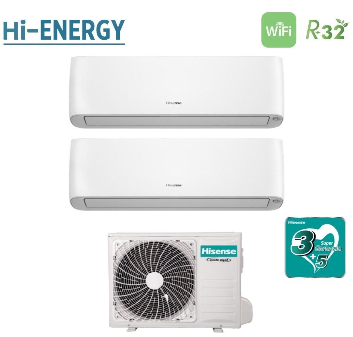 climatizzatore condizionatore hisense dual split inverter serie hi energy 9_12 con 2amw52u4rxc r 32 wi fi integrato 9000_12000 novita
