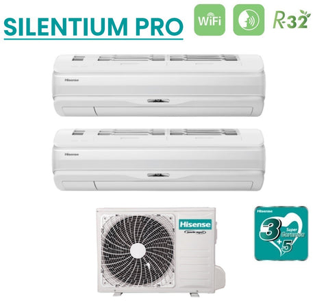 climatizzatore condizionatore hisense dual split inverter serie silentium pro 9_12 con 2amw52u4rxc r 32 wi fi integrato 9000_12000